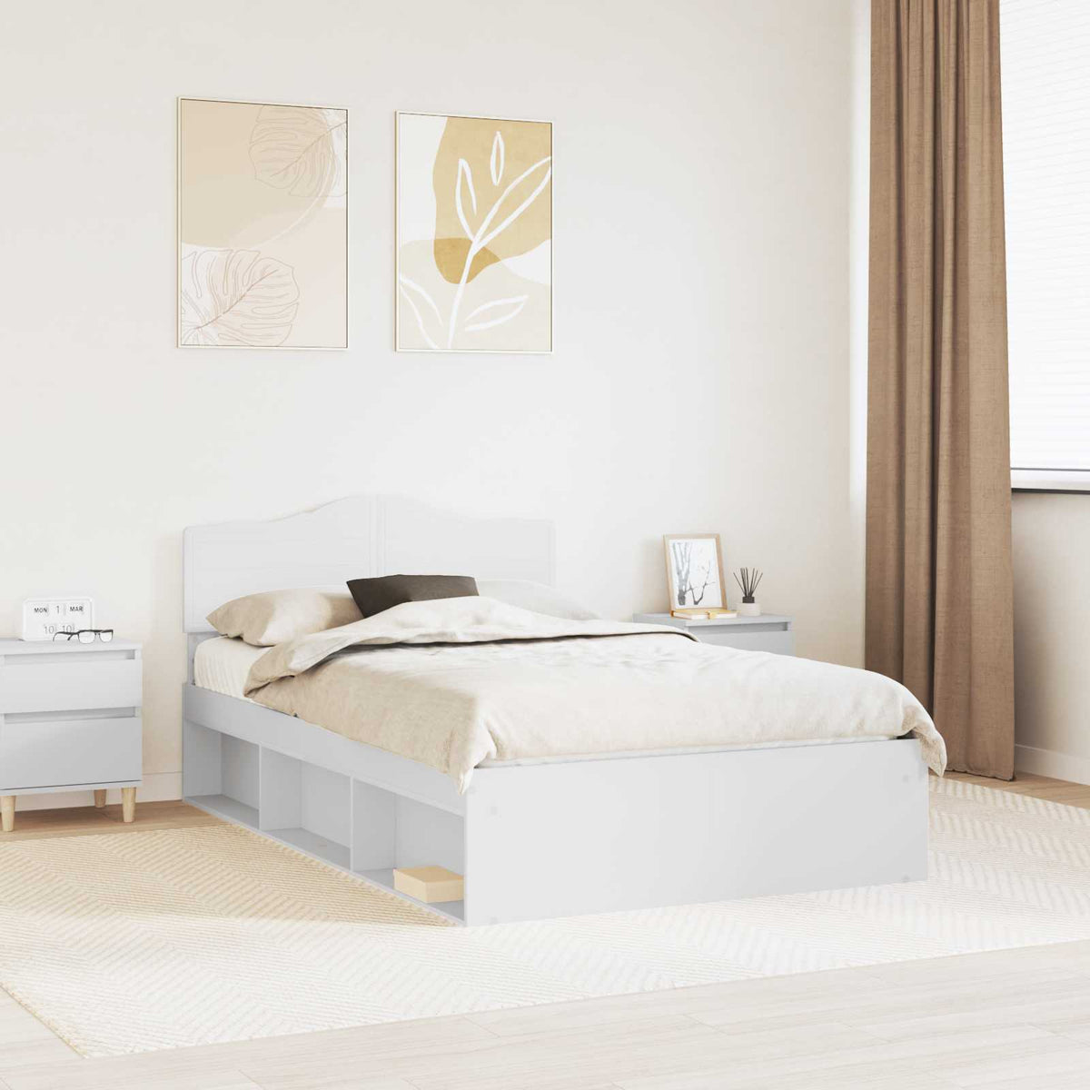 Bed Frame with Headboard 120 x 190 cm Solid Pine Wood White