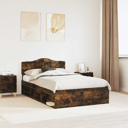 Bed Frame with Headboard 120 x 190 cm Solid Pine Wood Smoked oak