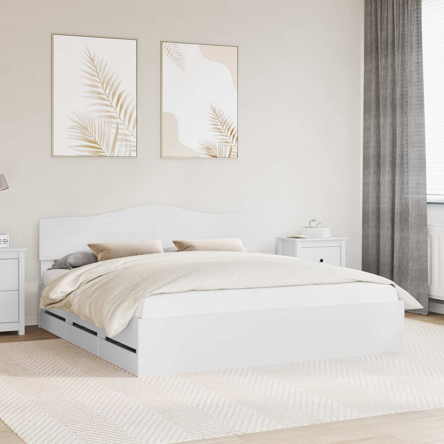 vidaXL Bed Frame with Drawer White 200 x 200 cm Engineer Wood 1