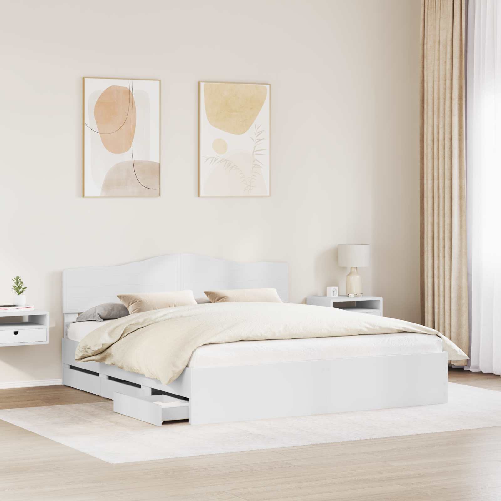 vidaXL Bed Frame with Drawer White 200 x 200 cm Engineer Wood 3