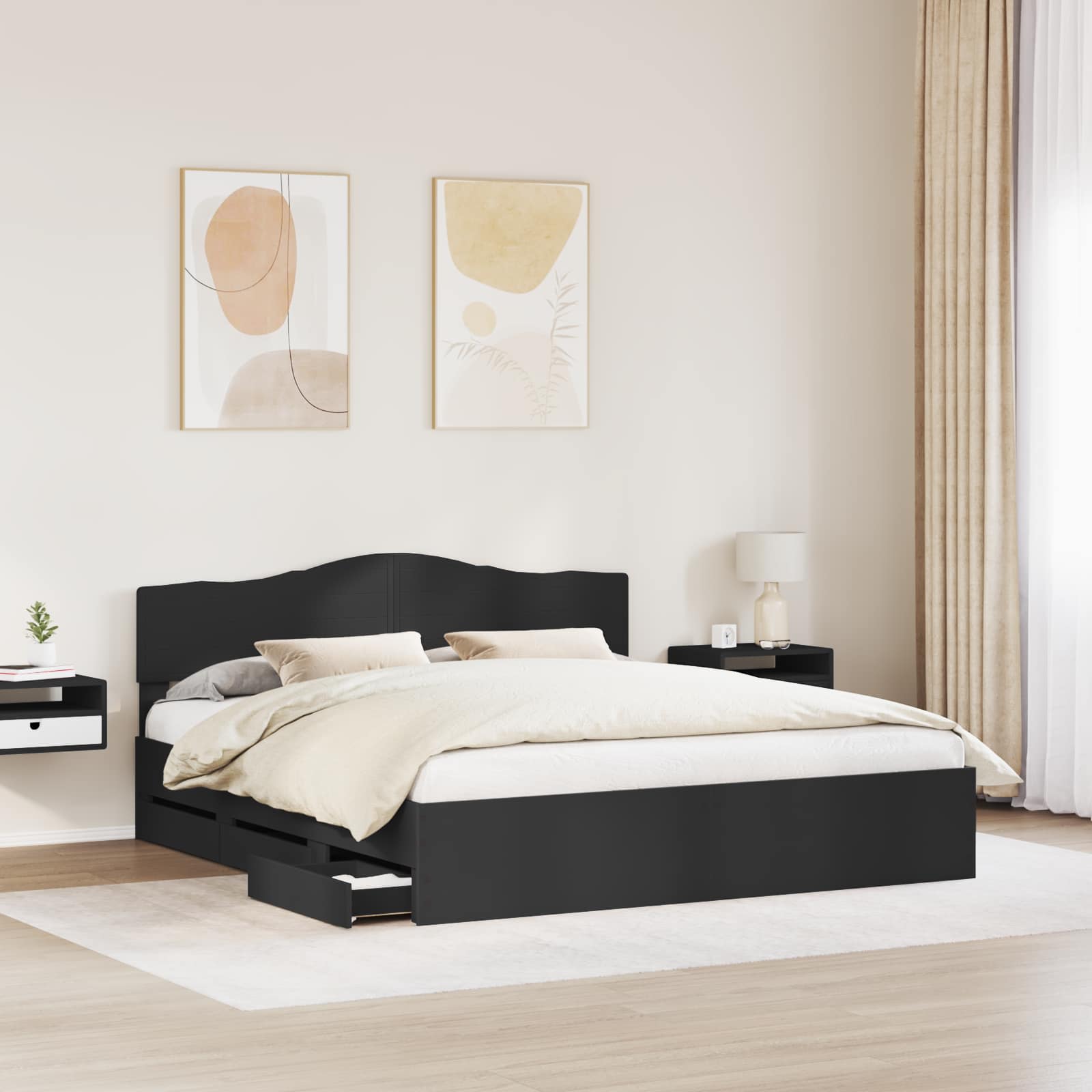 vidaXL Bed Frame with Drawer Black 200 x 200 cm Engineer Wood 3