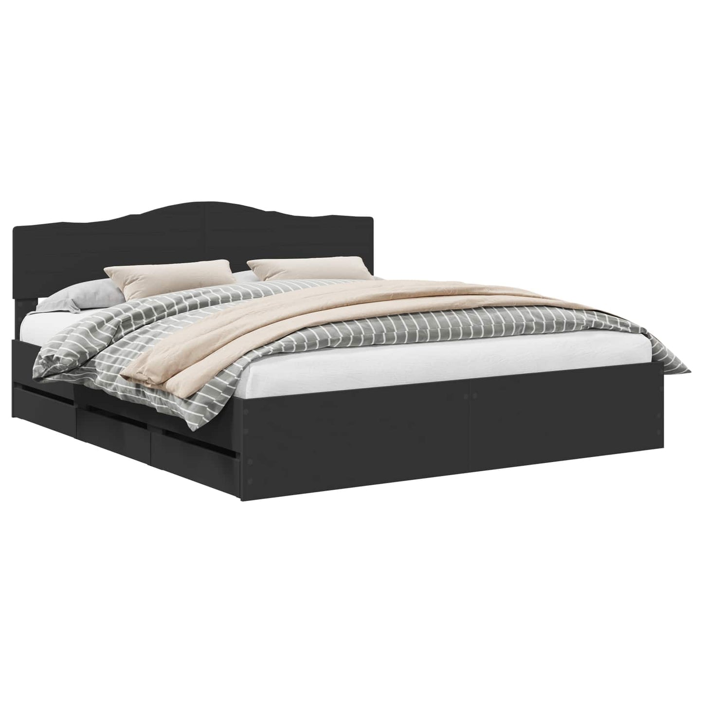 vidaXL Bed Frame with Drawer Black 200 x 200 cm Engineer Wood 2