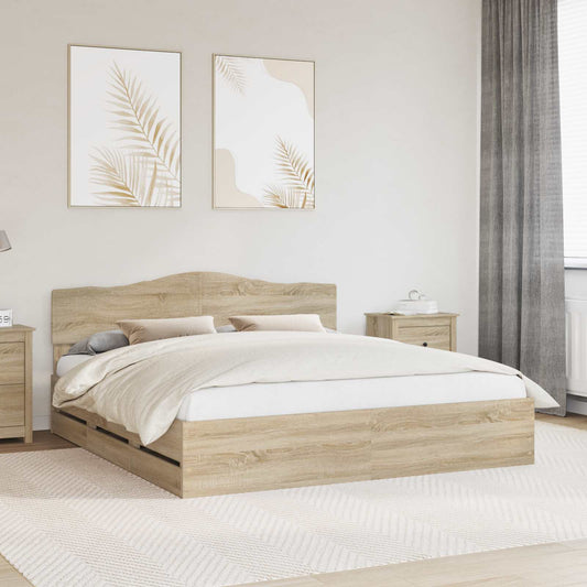 vidaXL Bed Frame with Drawer Sonoma Oak 200 x 200 cm Engineer Wood 1