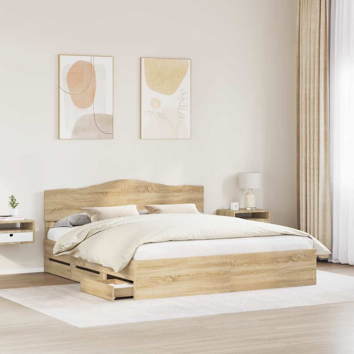 vidaXL Bed Frame with Drawer Sonoma Oak 200 x 200 cm Engineer Wood 3