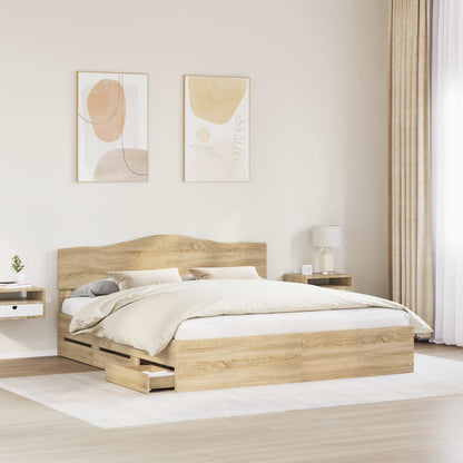vidaXL Bed Frame with Drawer Sonoma Oak 200 x 200 cm Engineer Wood 3