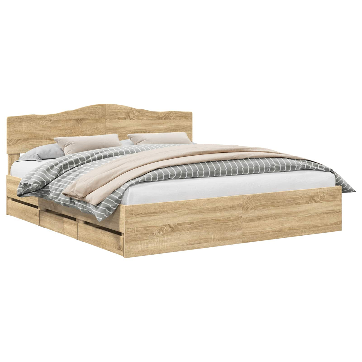 vidaXL Bed Frame with Drawer Sonoma Oak 200 x 200 cm Engineer Wood 2