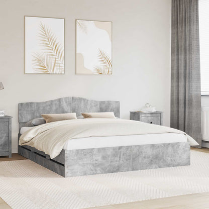 vidaXL Bed Frame with Drawer Concrete Grey 200 x 200 cm Engineer Wood 1