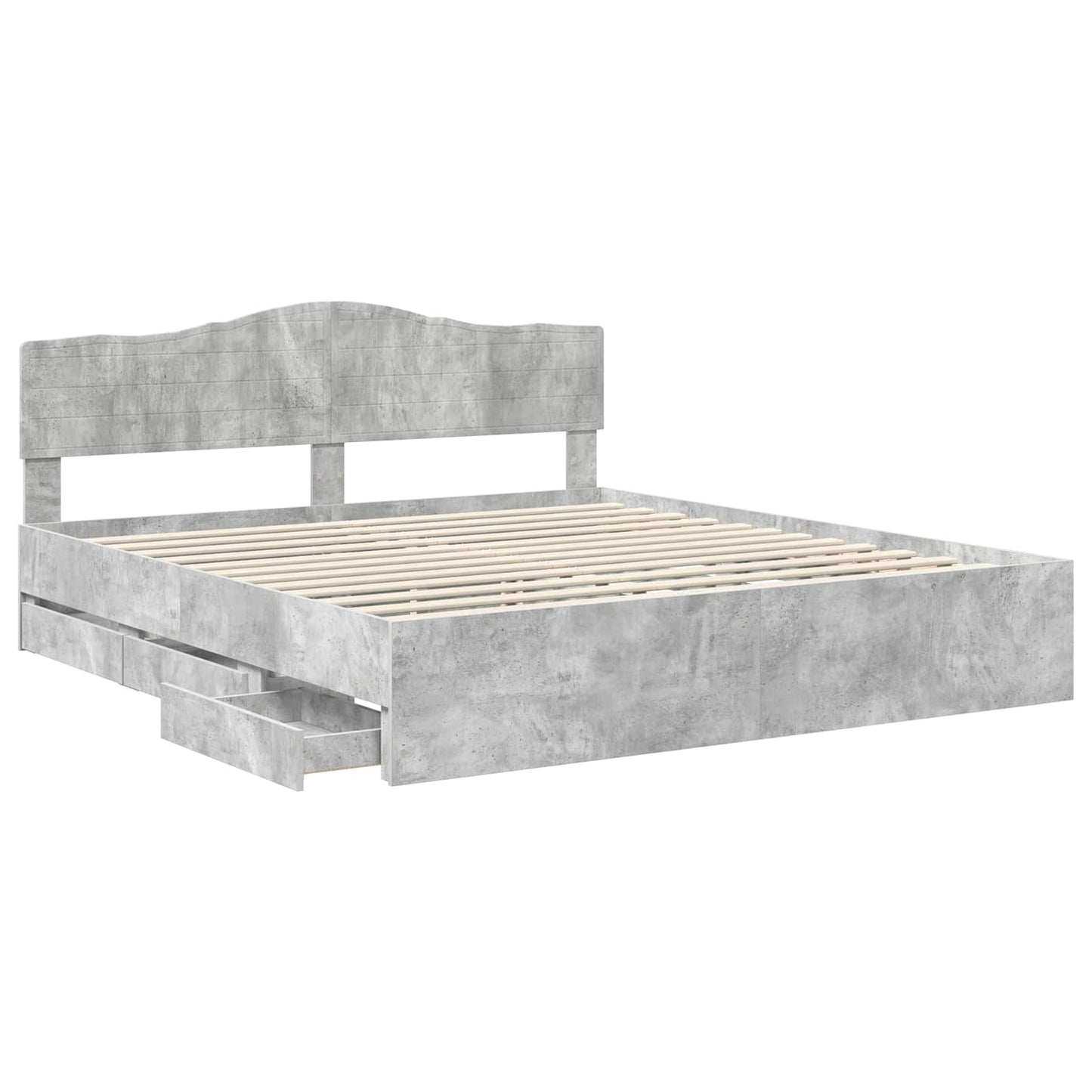vidaXL Bed Frame with Drawer Concrete Grey 200 x 200 cm Engineer Wood 5
