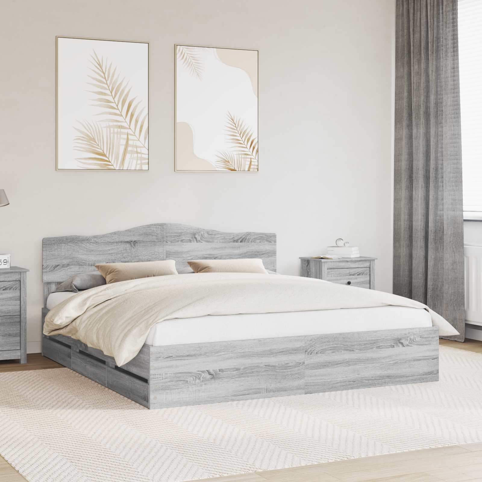vidaXL Bed Frame with Drawer Grey Sonoma 200 x 200 cm Engineer Wood 1