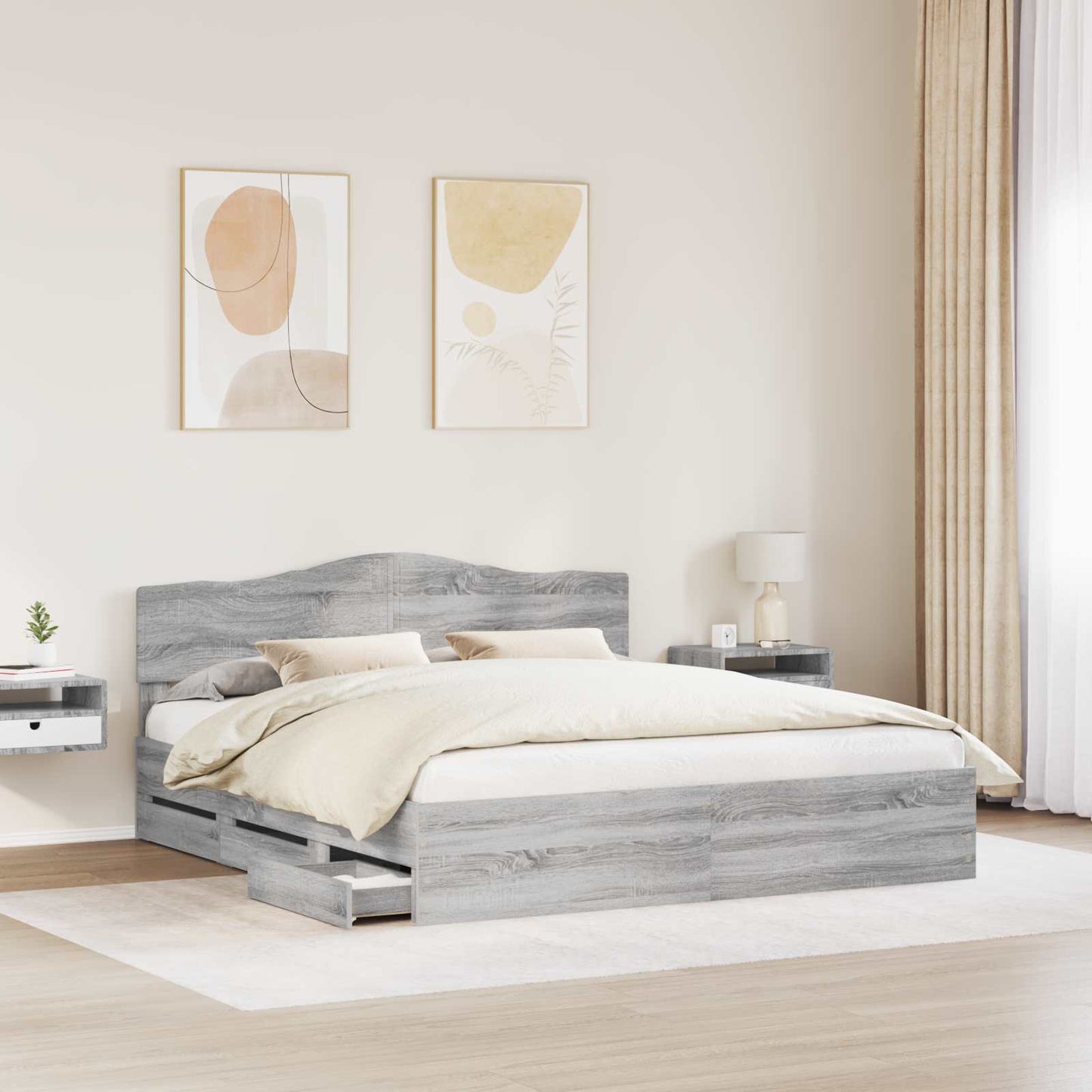 vidaXL Bed Frame with Drawer Grey Sonoma 200 x 200 cm Engineer Wood 3