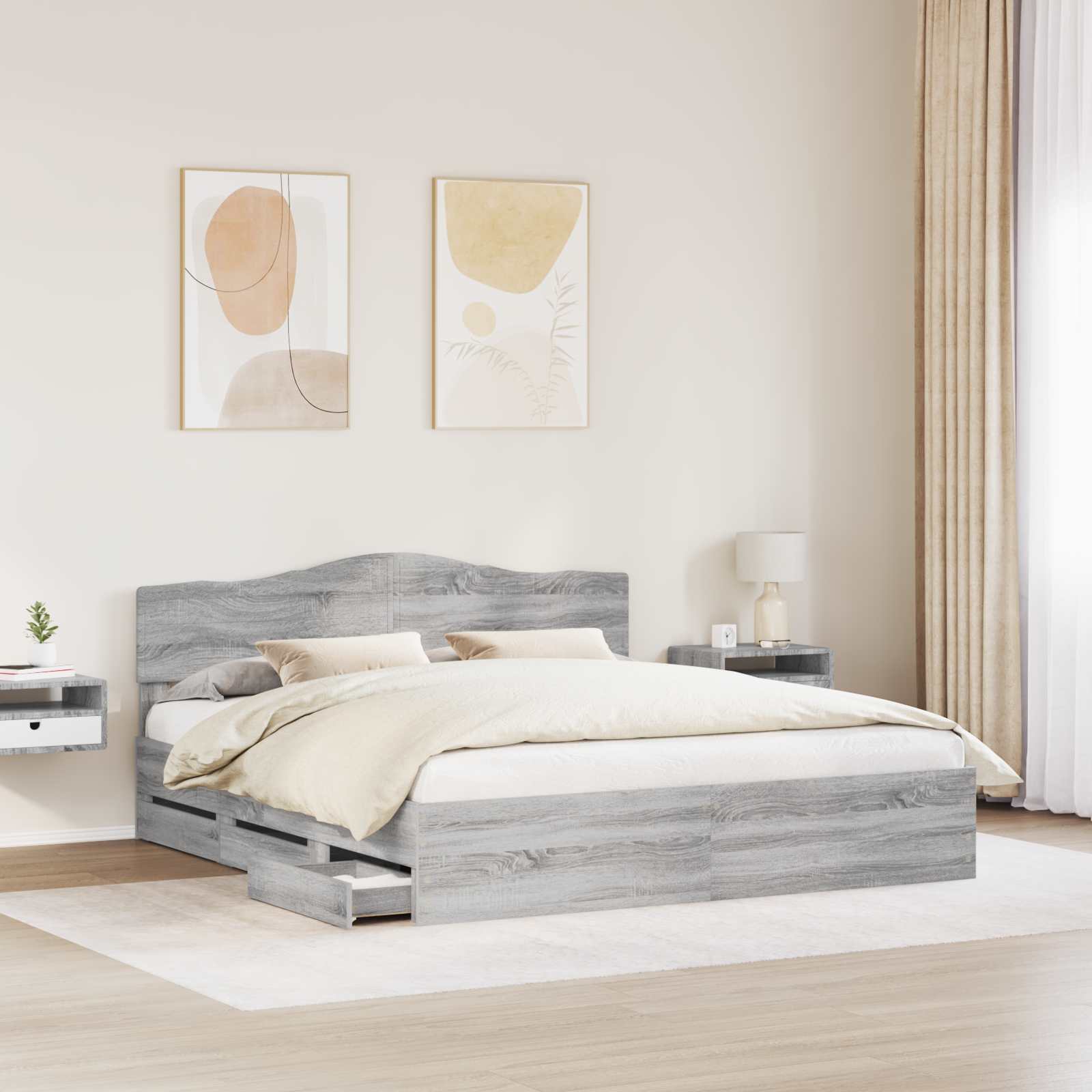 vidaXL Bed Frame with Drawer Grey Sonoma 200 x 200 cm Engineer Wood 3
