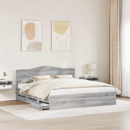 vidaXL Bed Frame with Drawer Grey Sonoma 200 x 200 cm Engineer Wood 3