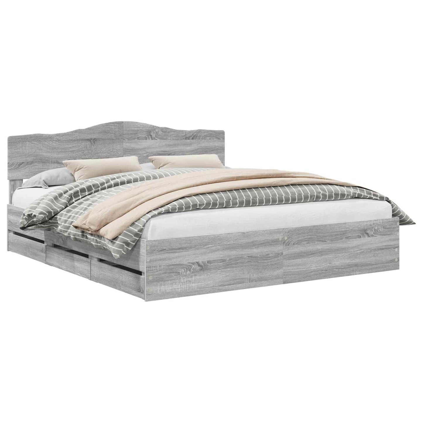 vidaXL Bed Frame with Drawer Grey Sonoma 200 x 200 cm Engineer Wood 2