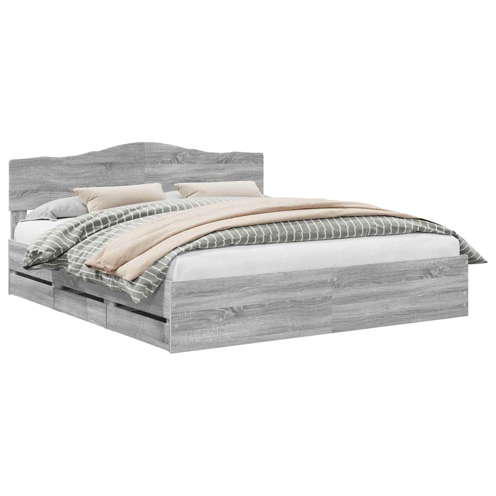 vidaXL Bed Frame with Drawer Grey Sonoma 200 x 200 cm Engineer Wood 2
