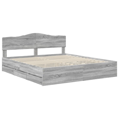 vidaXL Bed Frame with Drawer Grey Sonoma 200 x 200 cm Engineer Wood 4