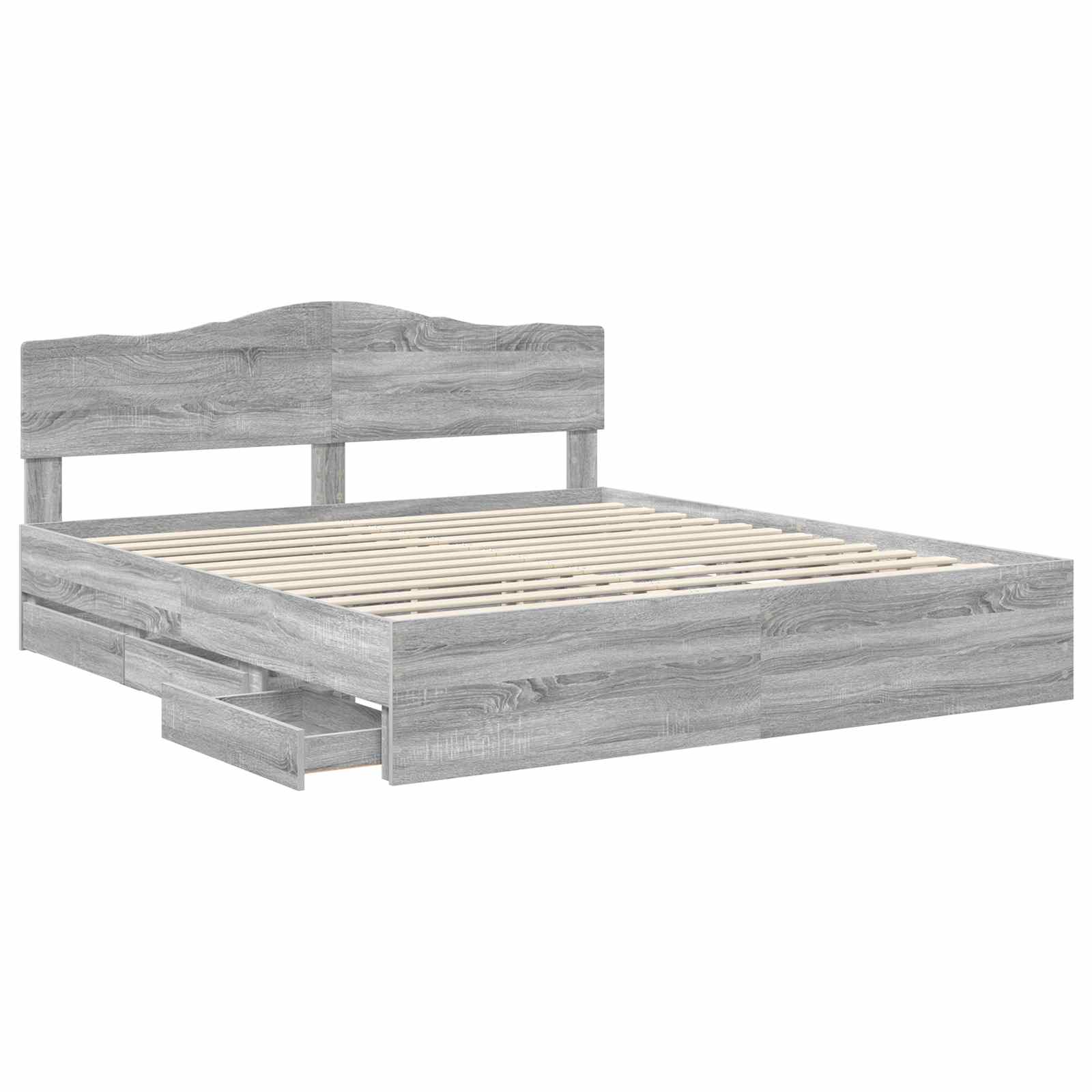 vidaXL Bed Frame with Drawer Grey Sonoma 200 x 200 cm Engineer Wood 5