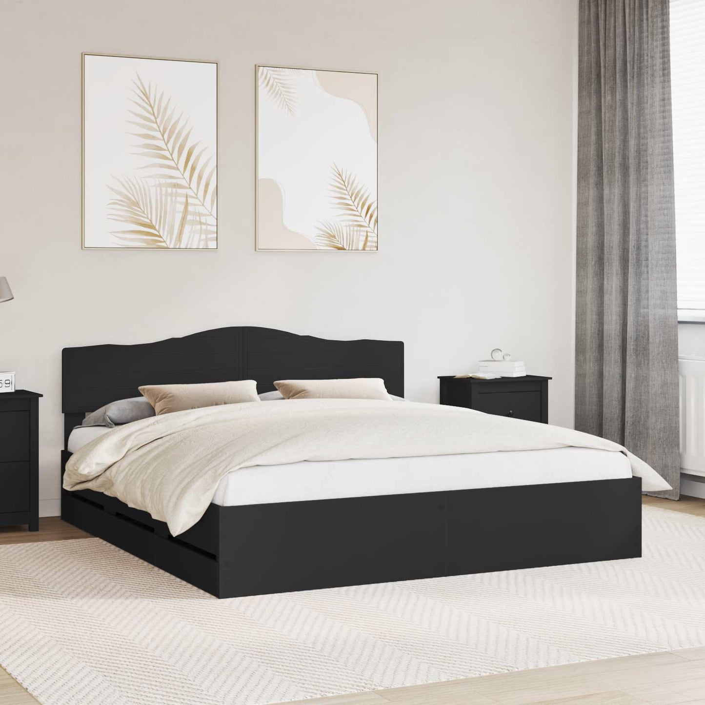 vidaXL Bed Frame with Drawer Black 180 x 200 cm Engineer Wood 1