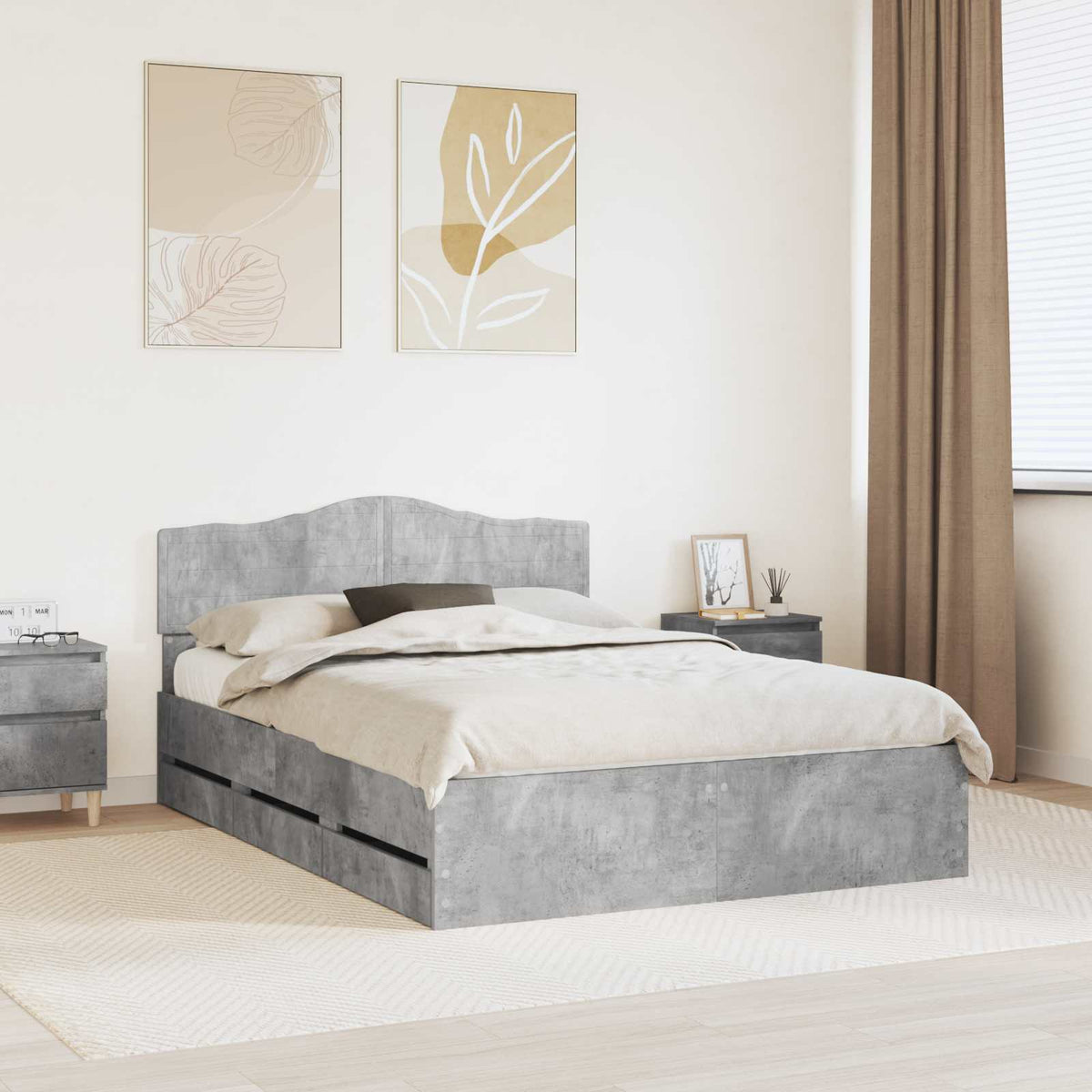 vidaXL Bed Frame with Drawer Engineer Wood Length 200 cm Concrete grey