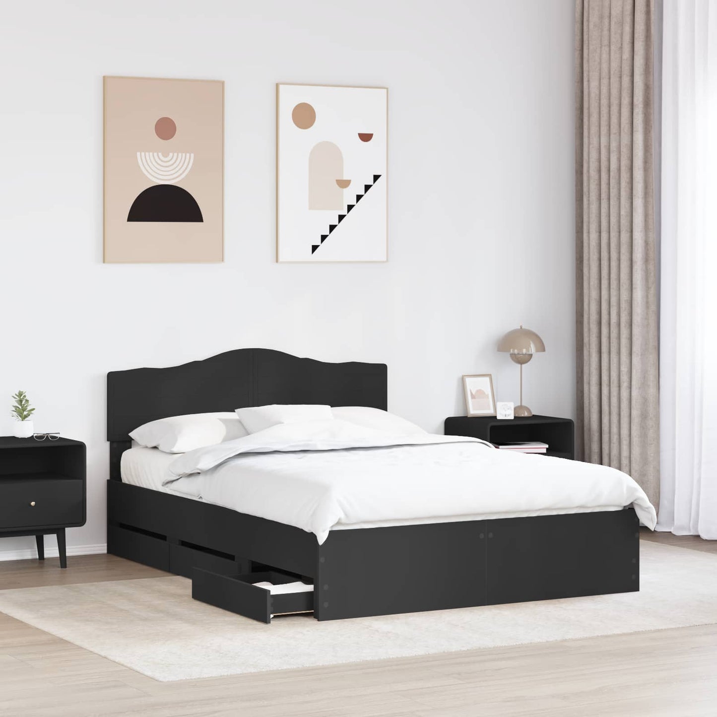 vidaXL Bed Frame with Drawer Black 140 x 200 cm Engineer Wood 3
