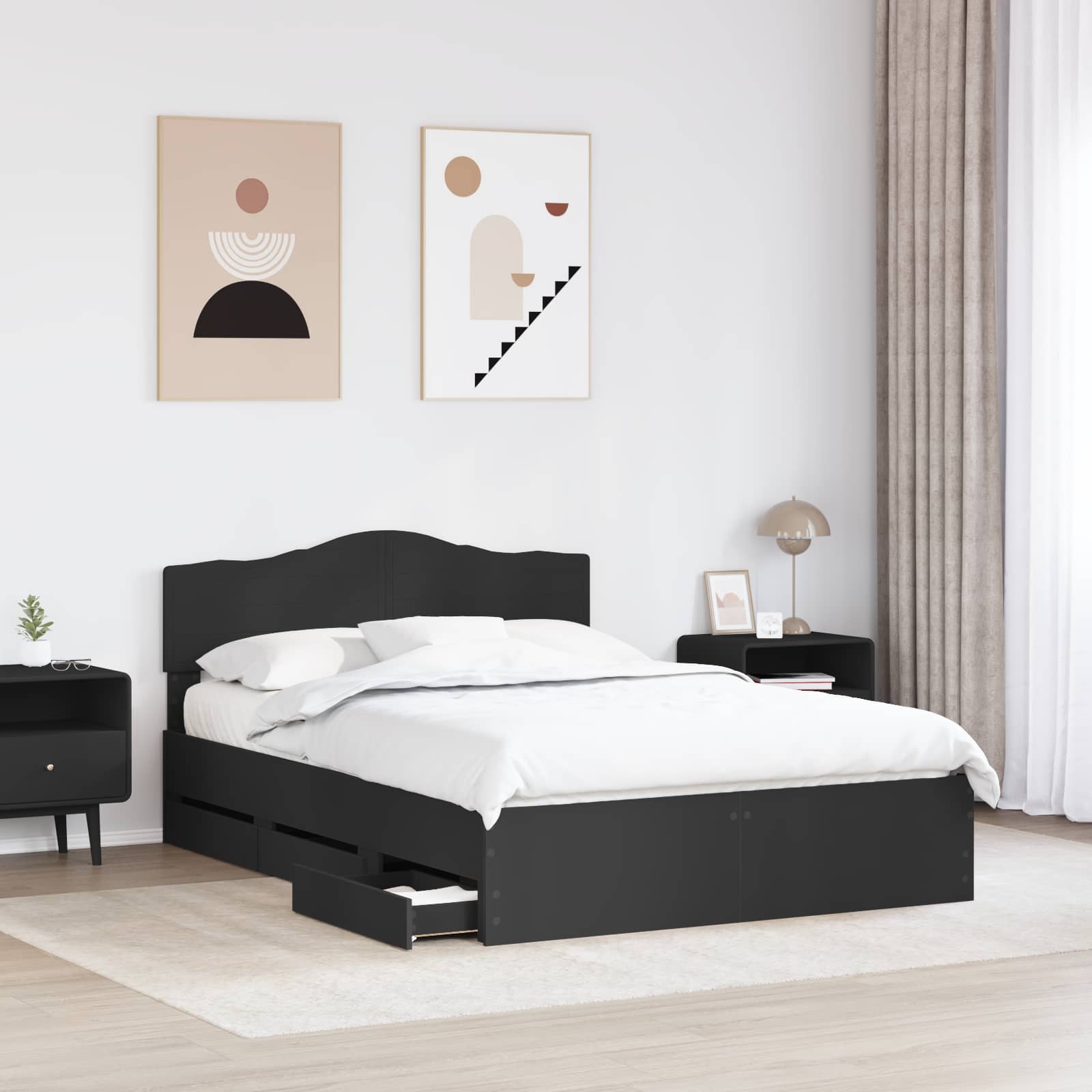 vidaXL Bed Frame with Drawer Black 140 x 200 cm Engineer Wood 3