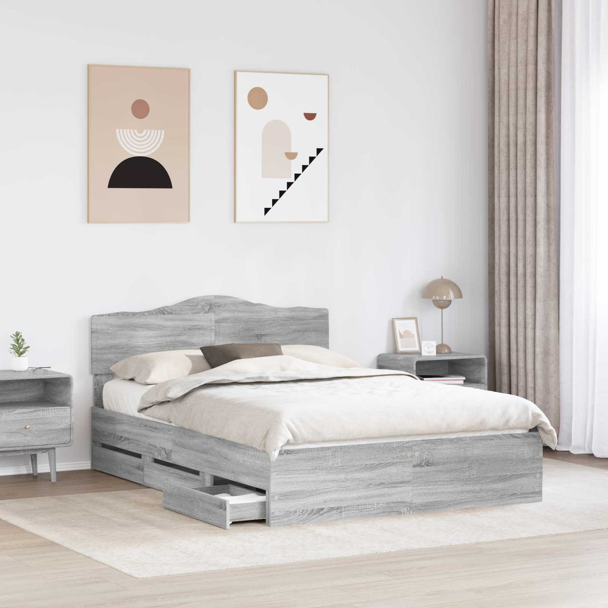 vidaXL Bed Frame with Drawer Grey Sonoma 140 x 200 cm Engineer Wood 3