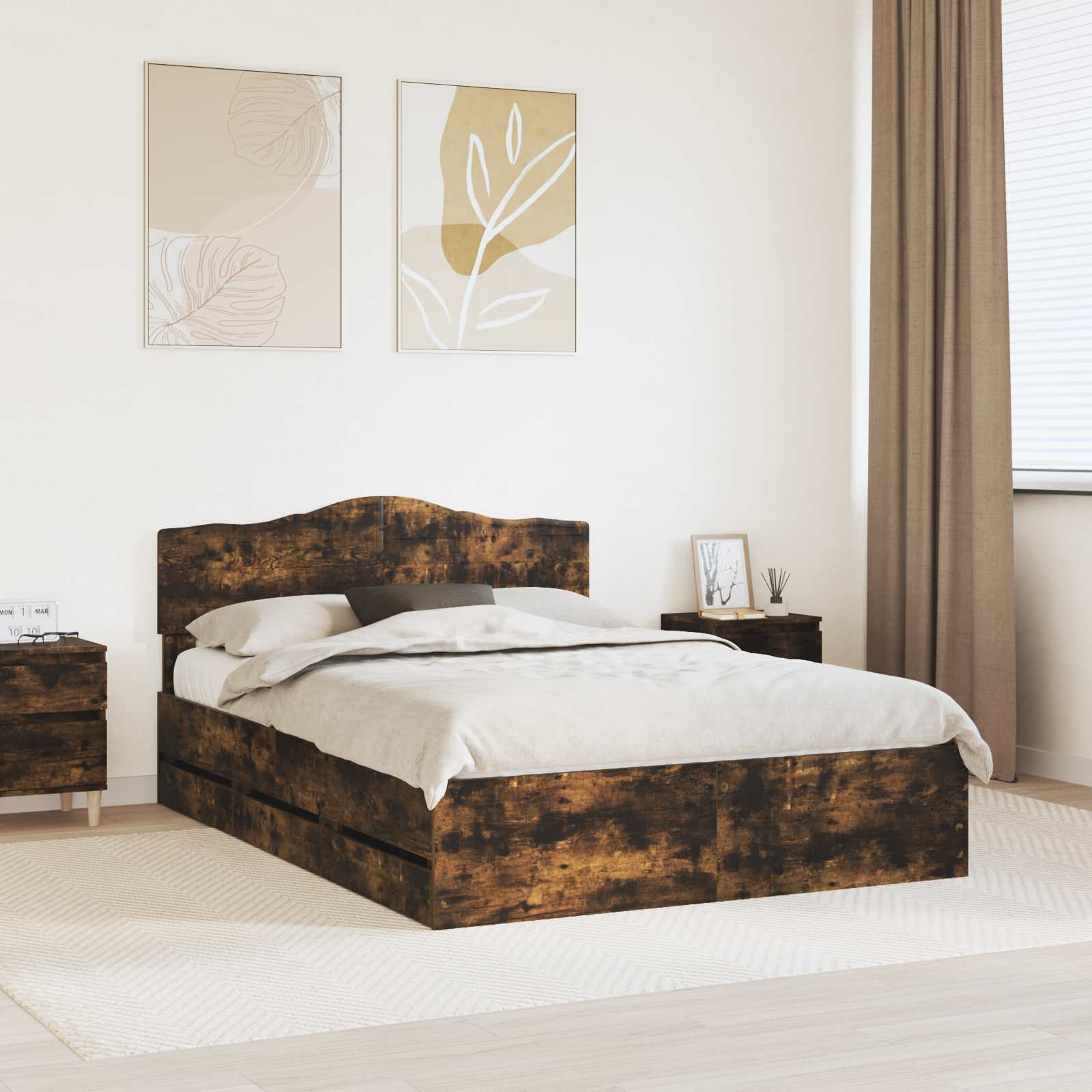 vidaXL Bed Frame with Drawer Smoked Oak 140 x 190 cm Engineer Wood 1