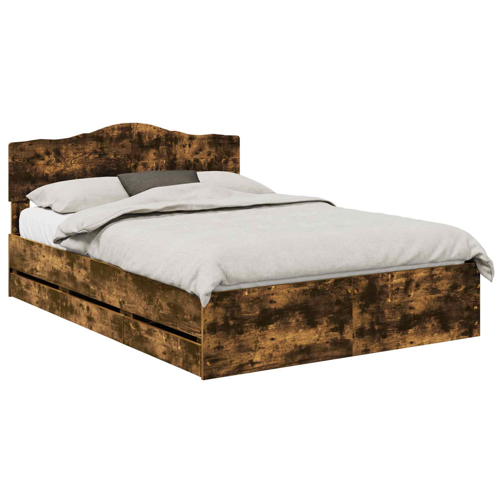 vidaXL Bed Frame with Drawer Smoked Oak 140 x 190 cm Engineer Wood 2