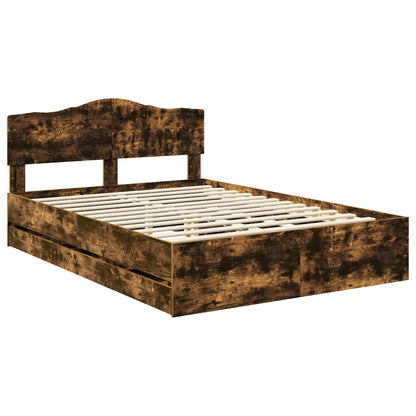 vidaXL Bed Frame with Drawer Smoked Oak 140 x 190 cm Engineer Wood 4