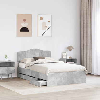 vidaXL Bed Frame with Drawer Concrete Grey 135 x 190 cm Engineer Wood 3