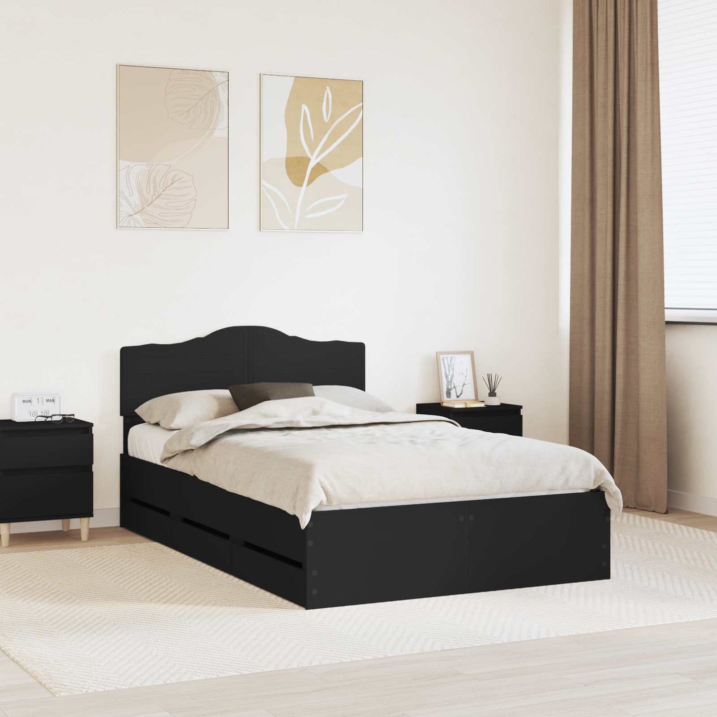 vidaXL Bed Frame with Drawer Black 120 x 190 cm Engineer Wood 1