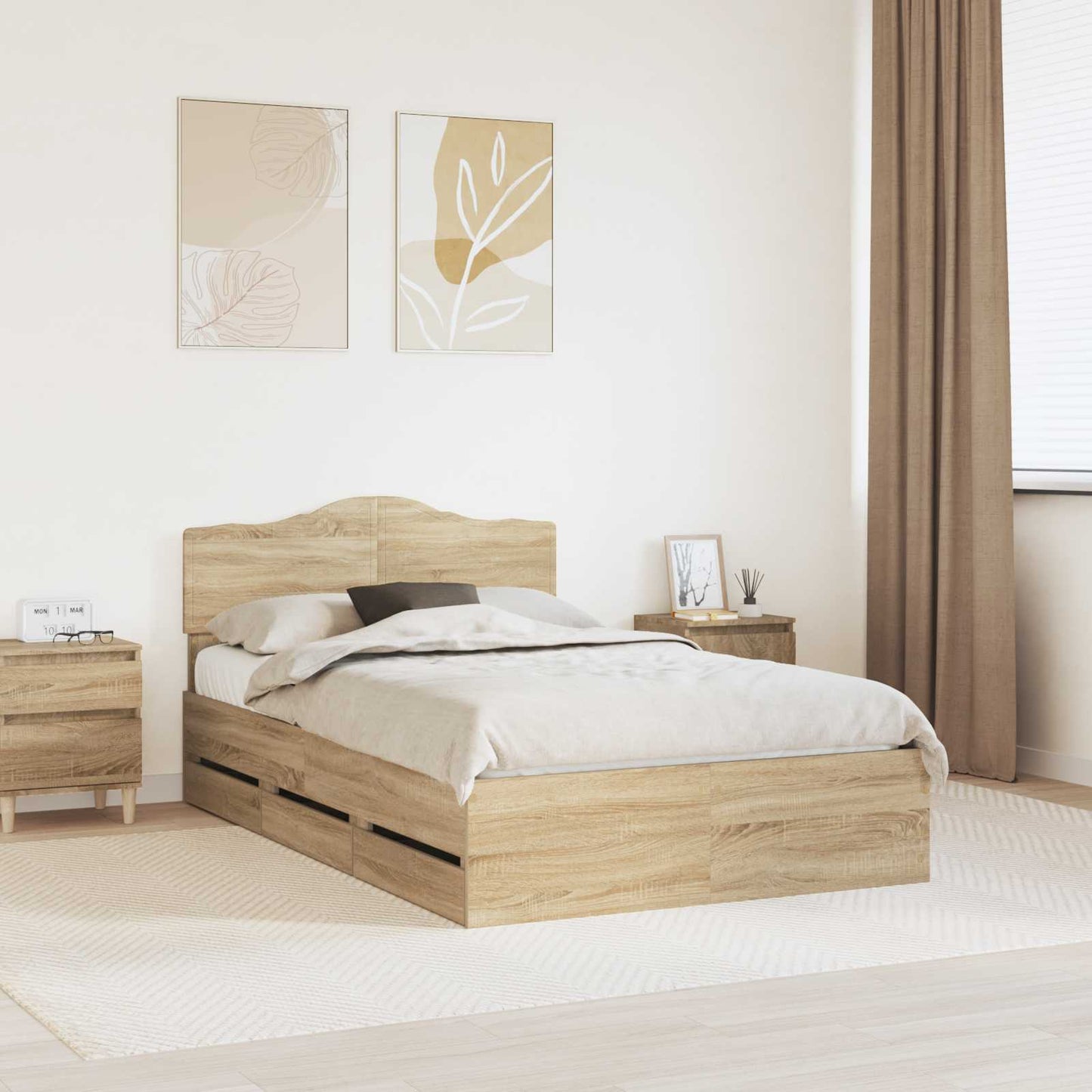 vidaXL Bed Frame with Drawer Sonoma Oak 120 x 190 cm Engineer Wood 1