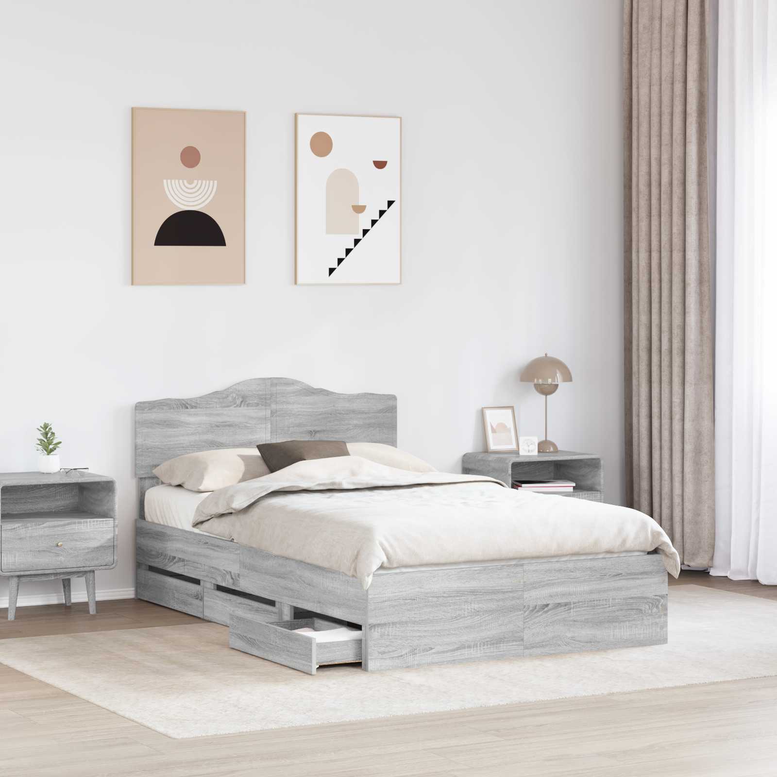 vidaXL Bed Frame with Drawer Grey Sonoma 120 x 190 cm Engineer Wood 3