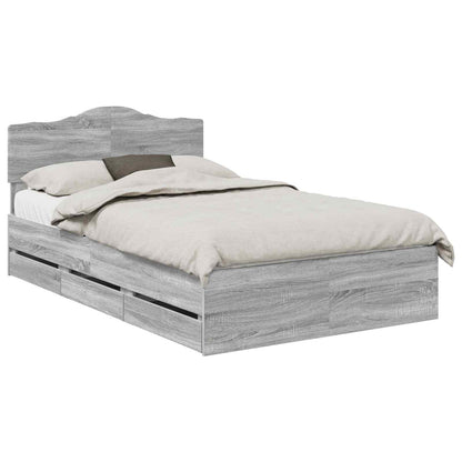vidaXL Bed Frame with Drawer Grey Sonoma 120 x 190 cm Engineer Wood 2