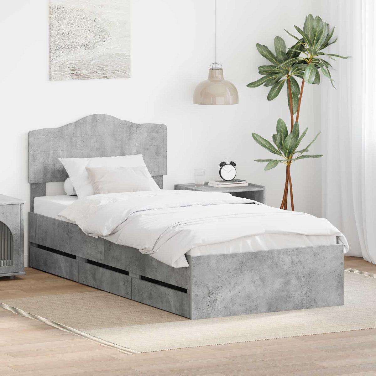 vidaXL Bed Frame with Drawer Engineer Wood Length 200 cm Concrete grey