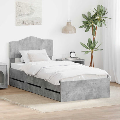 vidaXL Bed Frame with Drawer Engineer Wood Length 200 cm Concrete grey