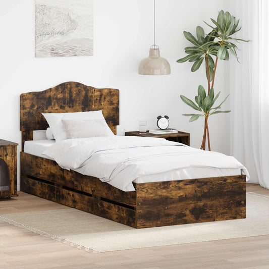 Bed Frame with Drawer Engineer Wood Length 200 cm Smoked Oak 90 cm