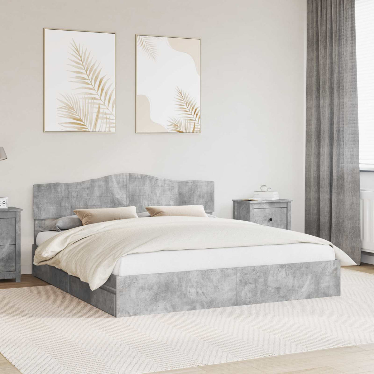 vidaXL Storage Bed Concrete Grey 200 x 200 cm Engineered Wood 1