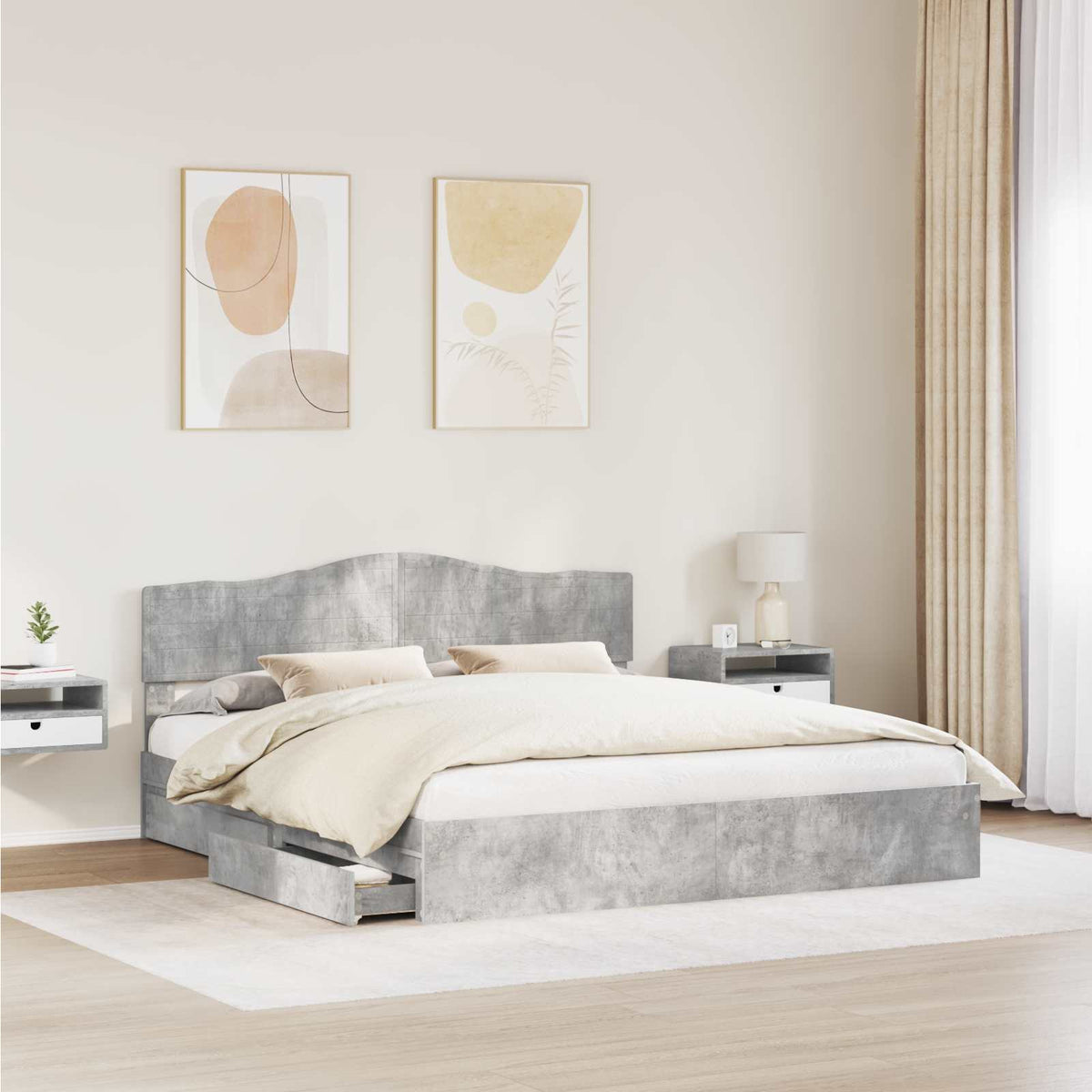 vidaXL Storage Bed Concrete Grey 200 x 200 cm Engineered Wood 3