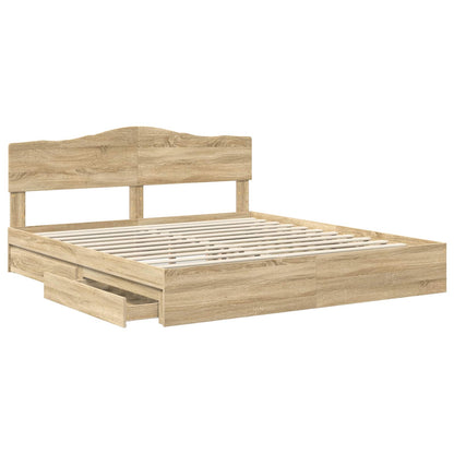 vidaXL Storage Bed with Drawer Sonoma Oak 180 x 200 cm Engineered Wood 5