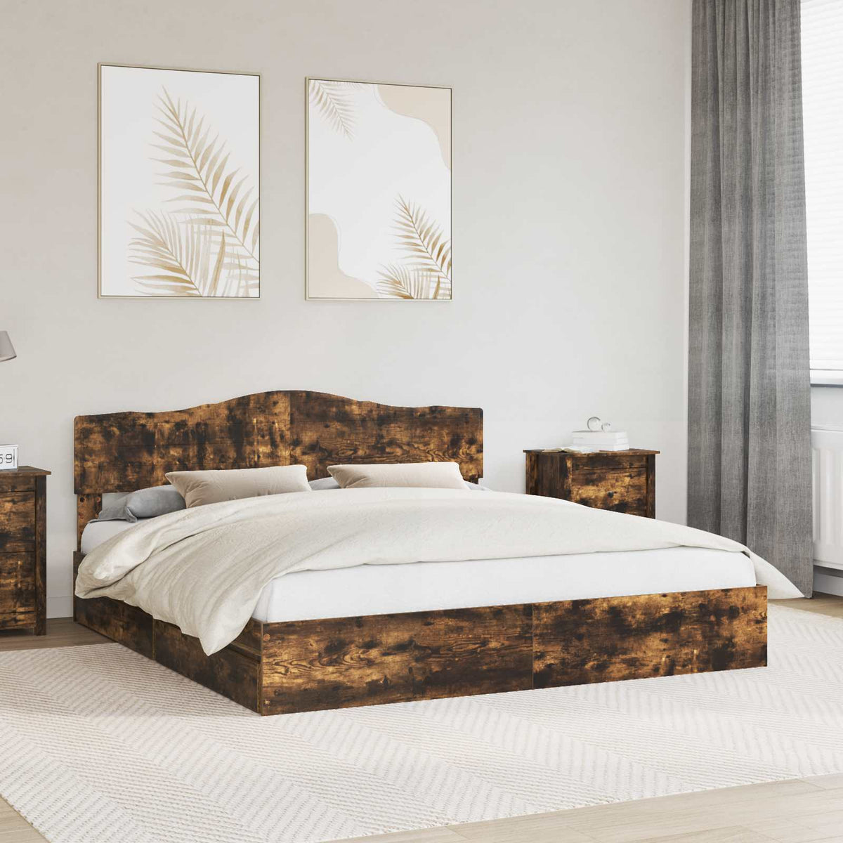 vidaXL Storage Bed with Drawer Smoked Oak 180 x 200 cm Engineered Wood 1