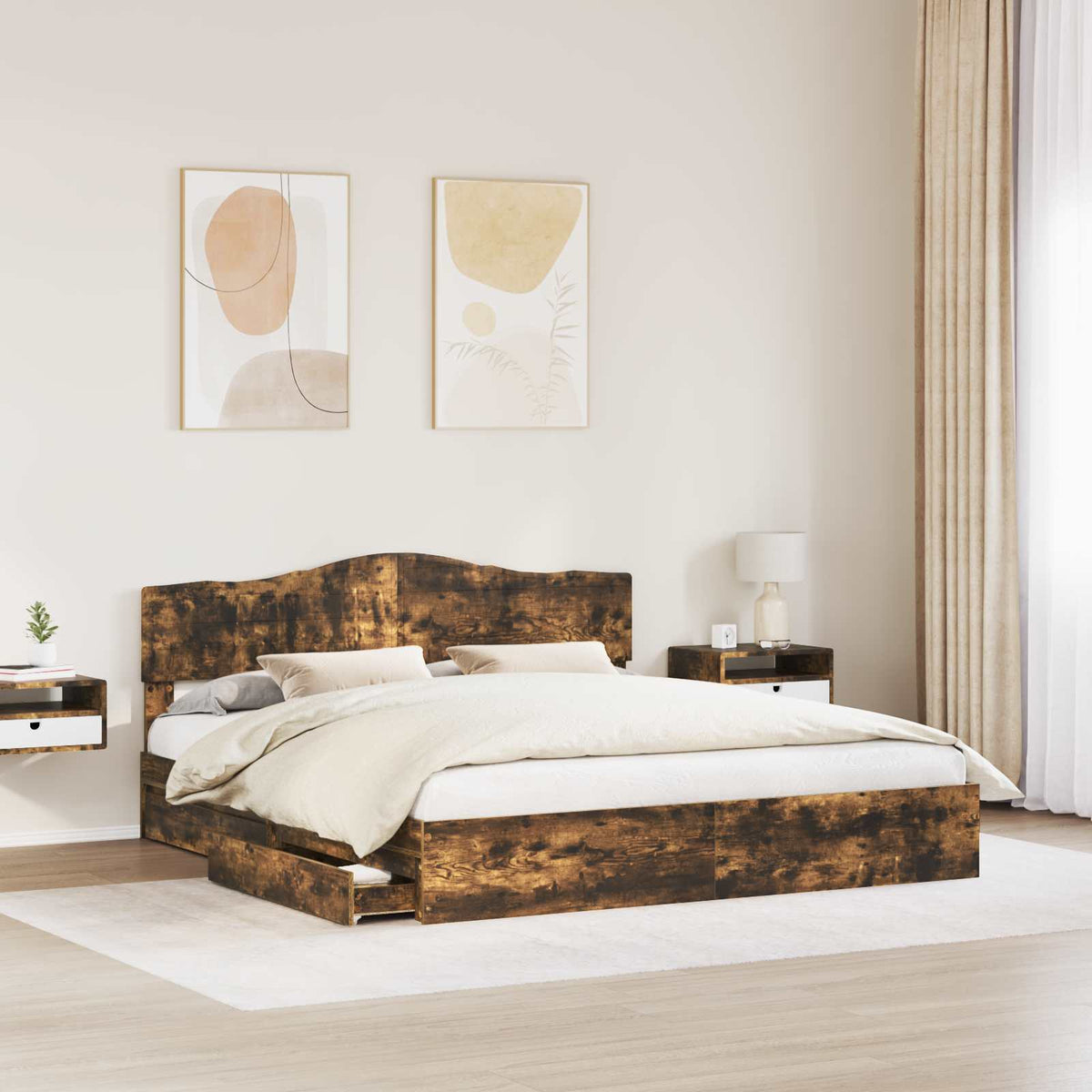 vidaXL Storage Bed with Drawer Smoked Oak 180 x 200 cm Engineered Wood 3