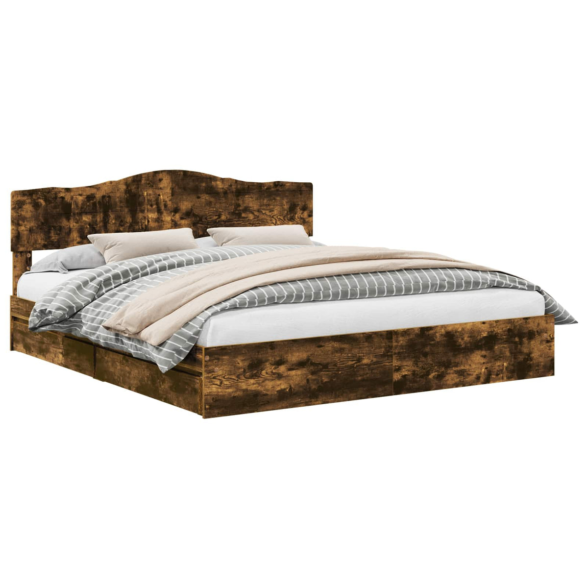 vidaXL Storage Bed with Drawer Smoked Oak 180 x 200 cm Engineered Wood 2