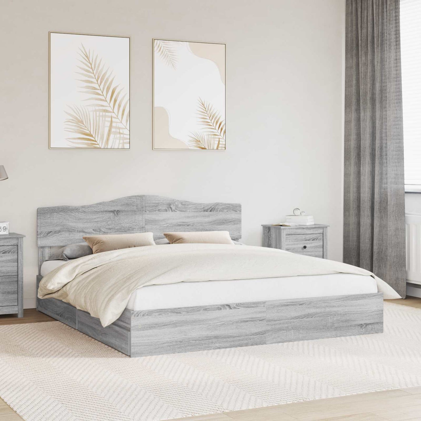 vidaXL Storage Bed Adjustable Grey Sonoma 180 x 200 cm Engineered Wood 1