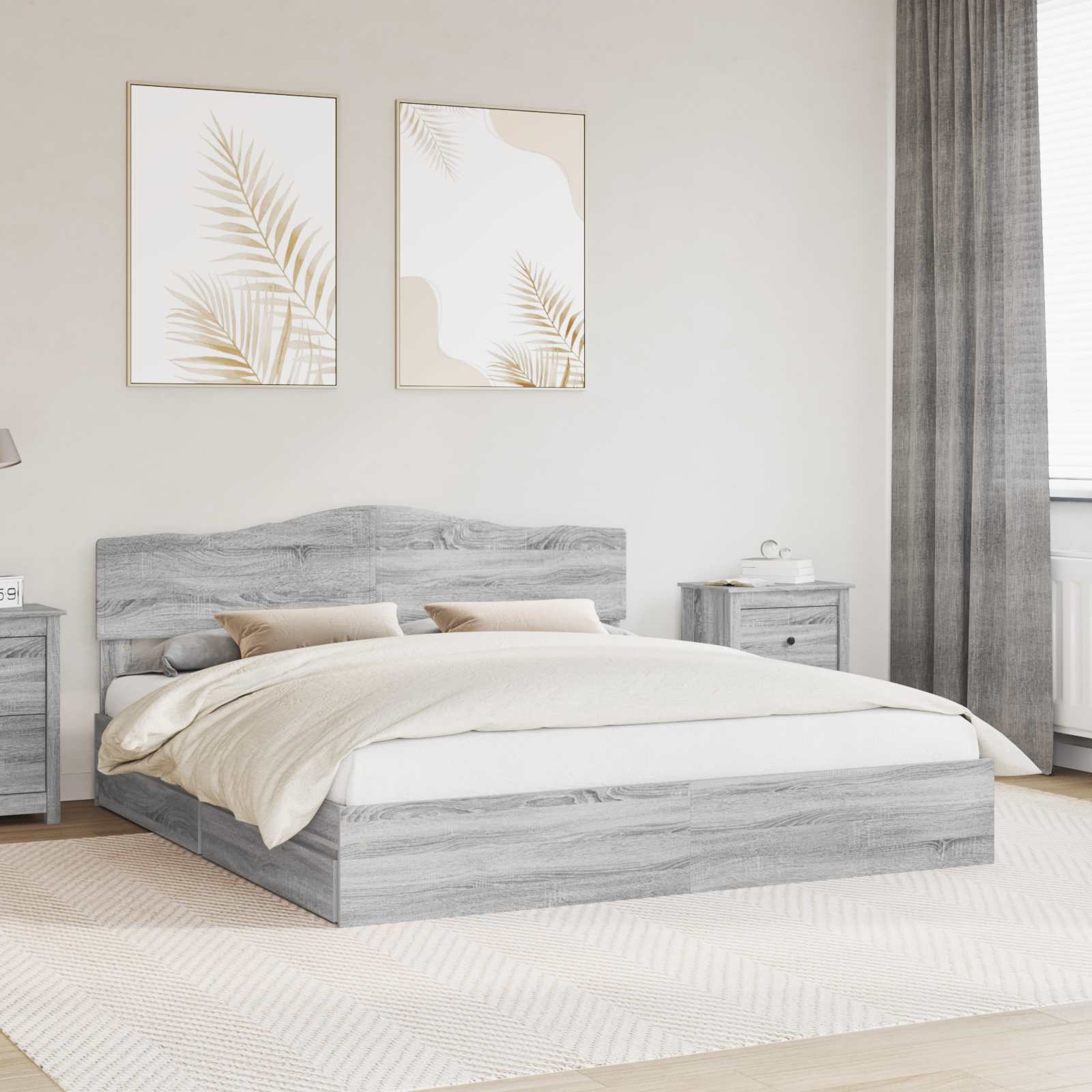 vidaXL Storage Bed Adjustable Grey Sonoma 180 x 200 cm Engineered Wood 1