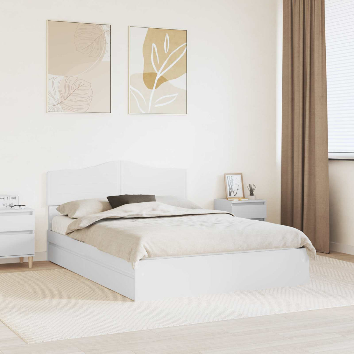 vidaXL Storage Bed with Drawer White 160 x 200 cm Engineered Wood 1