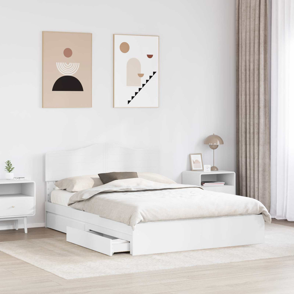 vidaXL Storage Bed with Drawer White 160 x 200 cm Engineered Wood 3