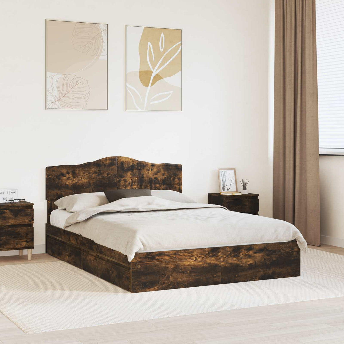 Storage Bed with Drawer Engineered Wood Length 200 cm Smoked Oak 160 cm