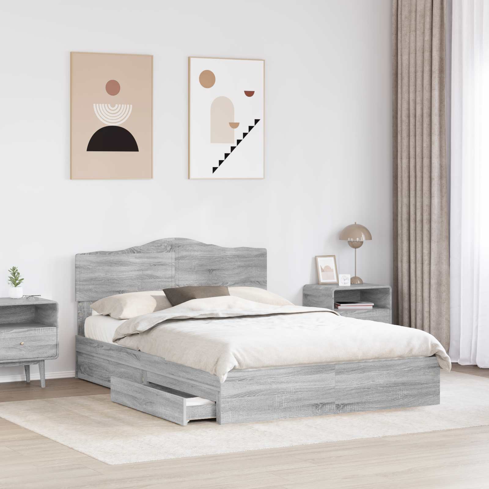 vidaXL Storage Bed Adjustable Grey Sonoma 160 x 200 cm Engineered Wood 3