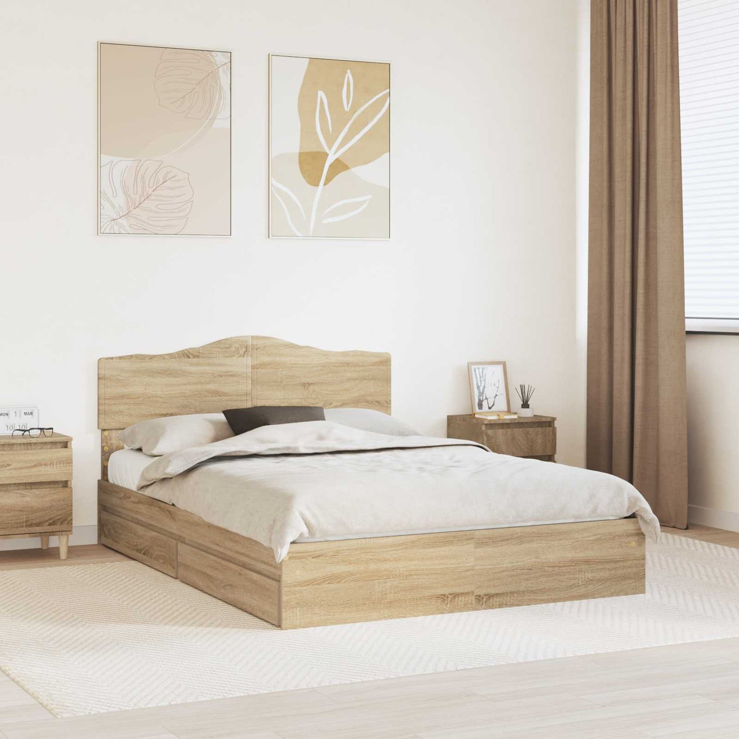 vidaXL Storage Bed with Drawer Sonoma Oak 140 x 200 cm Engineered Wood 1