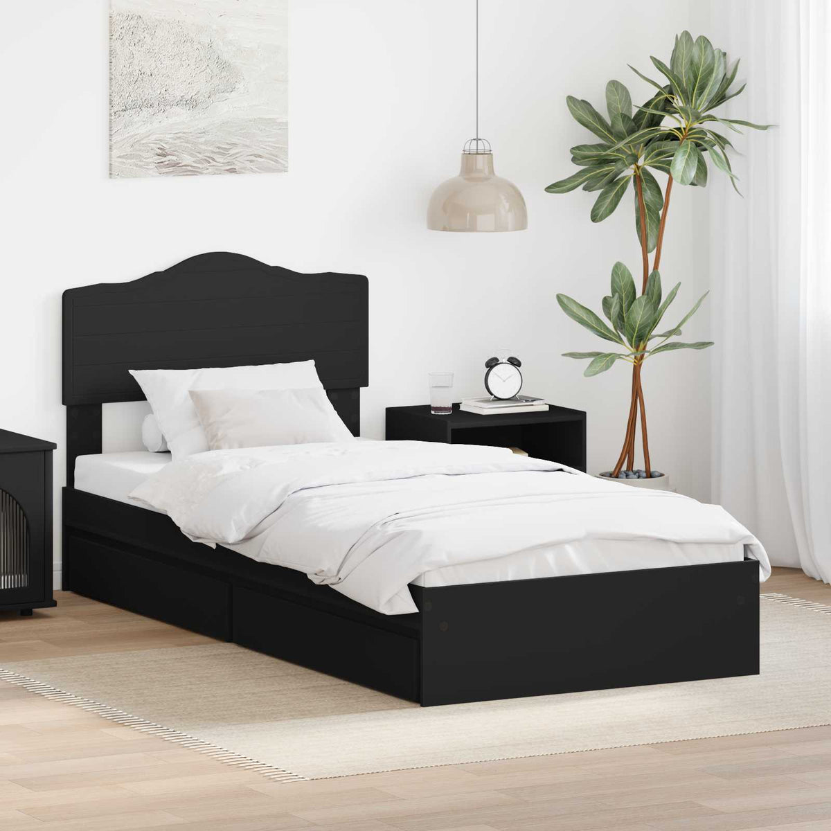 vidaXL Storage Bed with Drawer Black 90 x 190 cm Engineered Wood 1